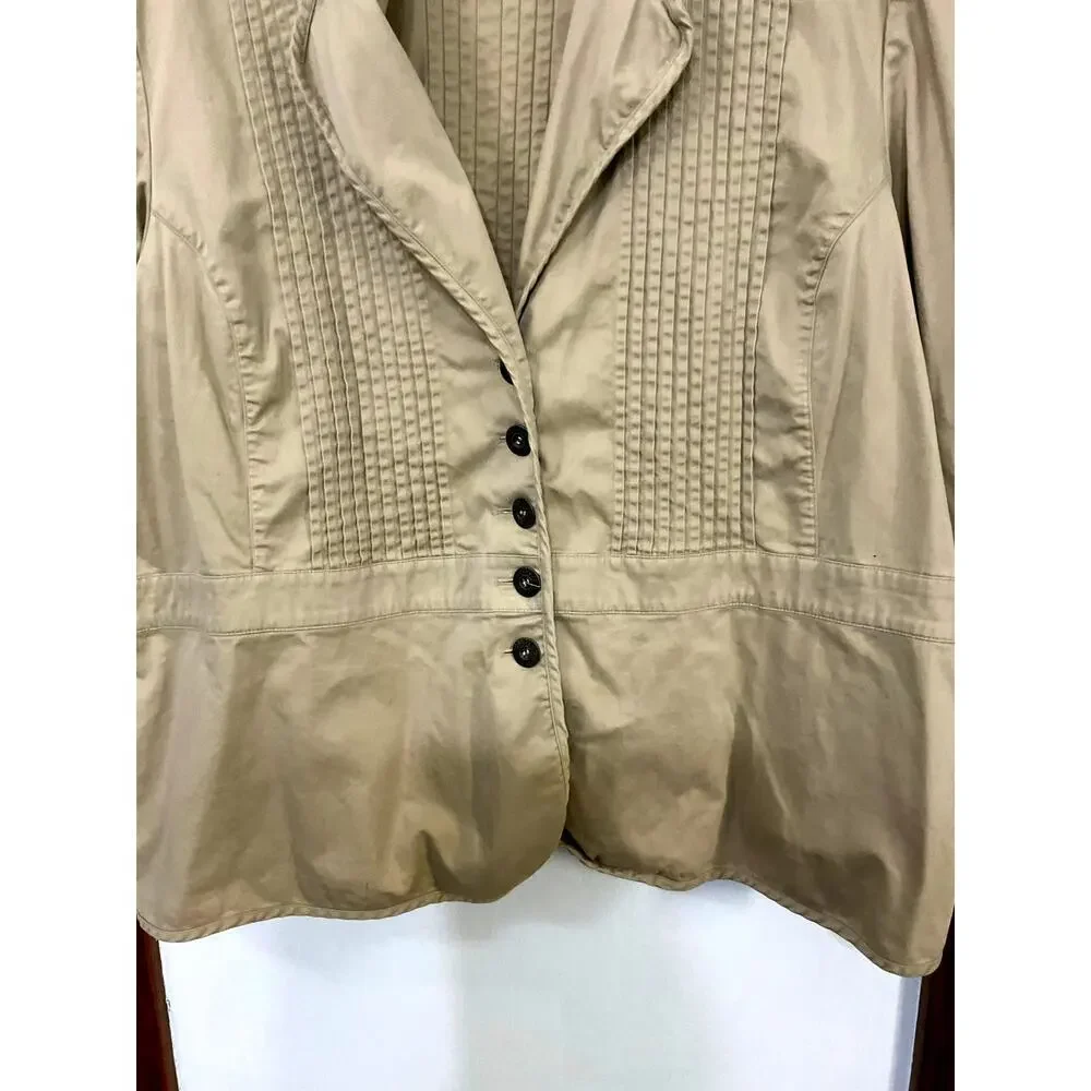 Coldwater Creek Tan Pleated Jacket Button Front Cotton Stretch Womens Sz 3X Plus